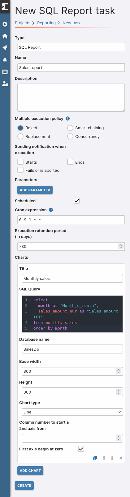 Création d’une tâche SQL Report